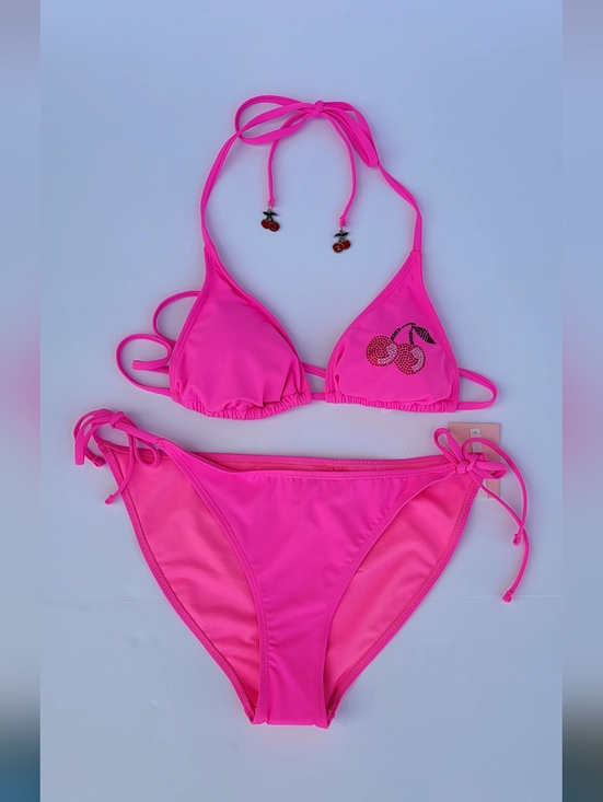 Juicy Couture Other - NWT Juicy Couture hot pink bikini set with rhinestone logo and cherry details 🍒